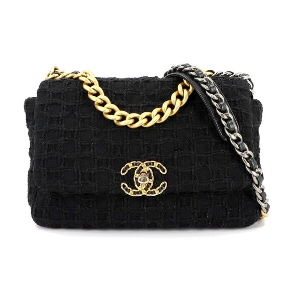 CHANEL 19 Chain Hand Shoulder Bag Tweed Leather Black AS1160 90282889 - Picture 1 of 11